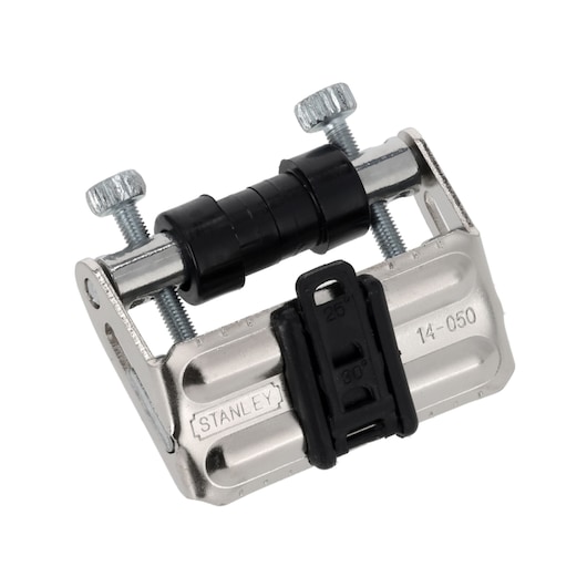 Photo of STANLEY 0-16-050 honing guide with metal body and adjustment screws, product category photography, front angle.