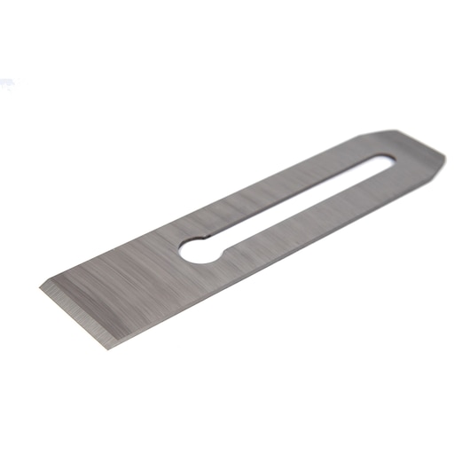 Stanley 1-12-312 straight plane blade, metal, photography, angled view on white background.