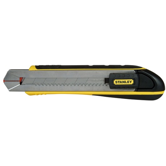 STANLEY 10-486 snap-off utility knife, yellow and black, side angle, photography product.