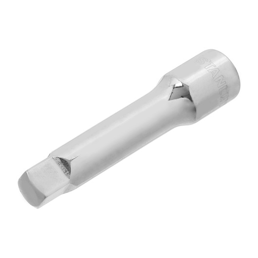 STANLEY 4-86-206 chrome-finished screwdriver bit, hex shank, close-up angle, photography on white background.