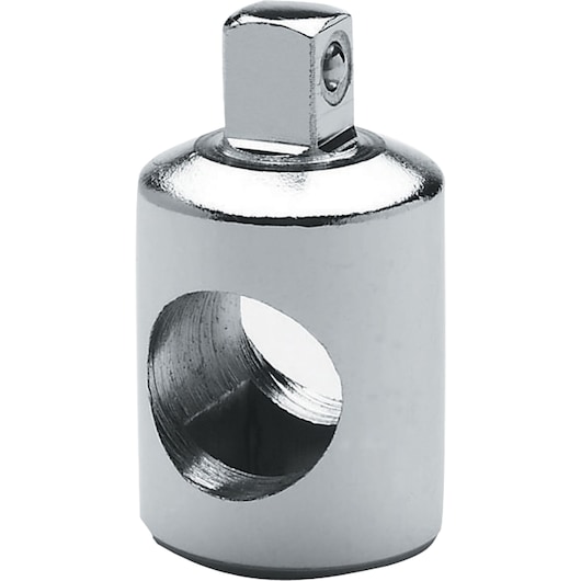Photo of STANLEY 4-86-216 socket adapter, chrome finish, product shown upright on white background.