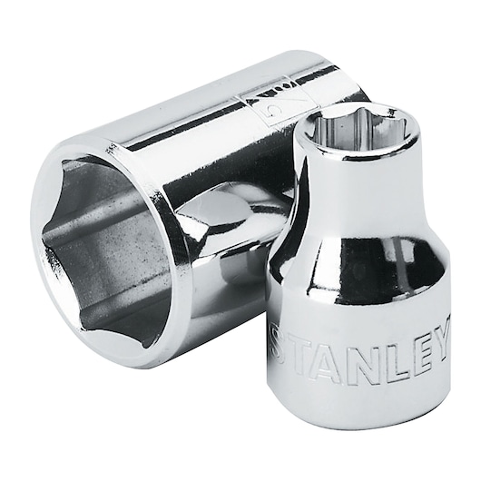 Photo of STANLEY 4-86-255 chrome sockets, product photography on white background.