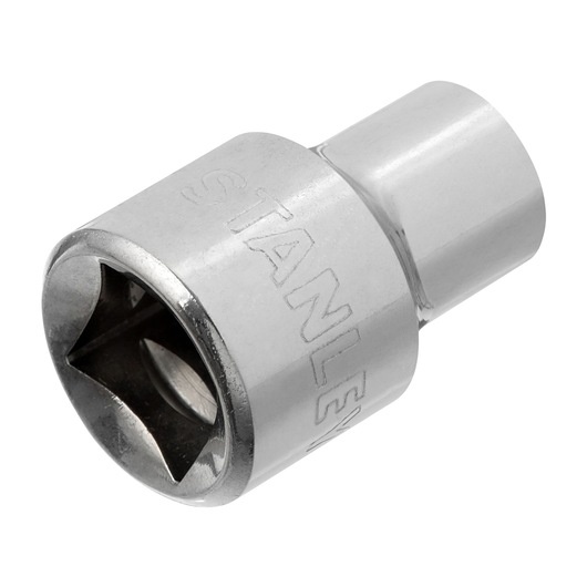 STANLEY 4-86-303 chrome socket, close-up angled view on white background, hand tool accessory.