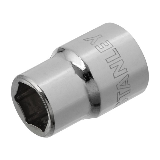STANLEY 4-86-305 chrome socket, hexagonal, photography of tool on white background, angled view.