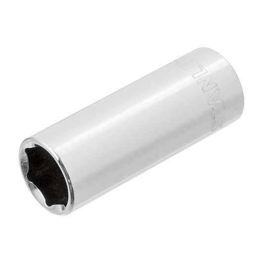 STANLEY 4-86-324 chrome socket, cylindrical tool, side angle, white background