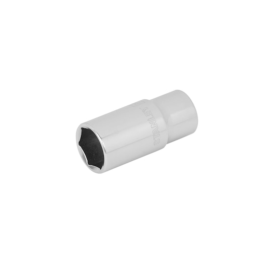 Stanley 4-86-329 chrome socket, tool accessory, angled side view on white background.