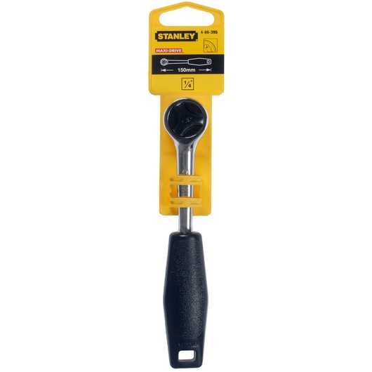 STANLEY 4-86-395 ratchet handle, 150mm, black grip, front angle, on white background.
