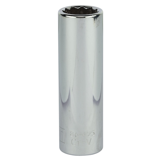STANLEY 4-86-425 chrome socket, long profile, photographed from the front on a white background.