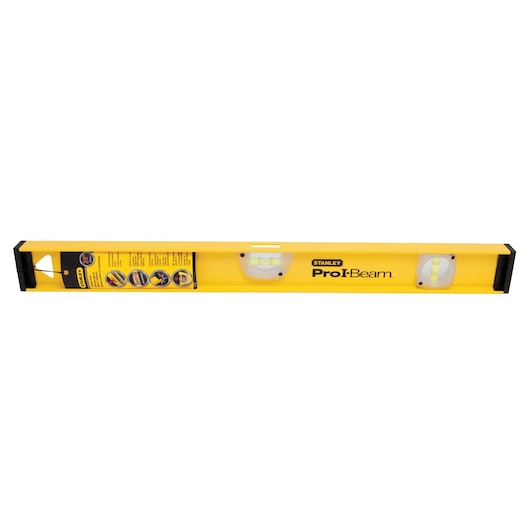STANLEY 42-240 Pro I-Beam yellow spirit level, front angle on white background.