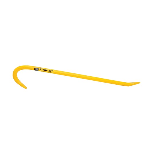 STANLEY 55-124 yellow pry bar with curved and angled ends, photographed on white background.