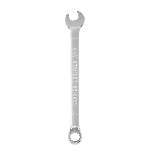 STANLEY 86-0408 combination wrench, silver, photography of full front view on white background.