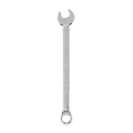 STANLEY 86-0409 combination wrench with open and box end, silver finish, front angle on white background.