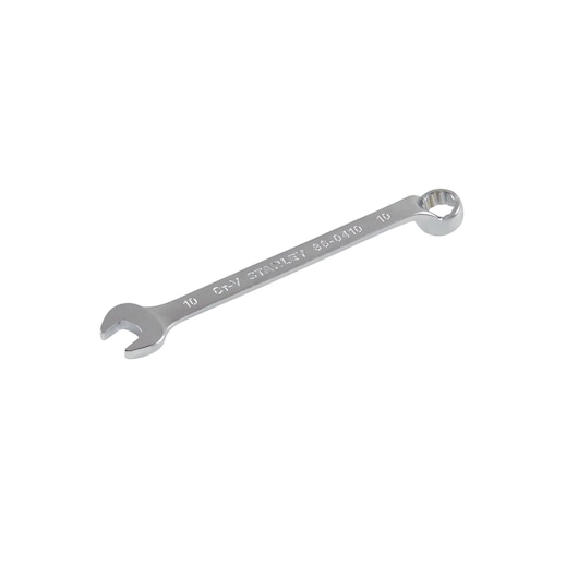 STANLEY 86-0410 combination wrench, silver metal, photography, side angle on white background.