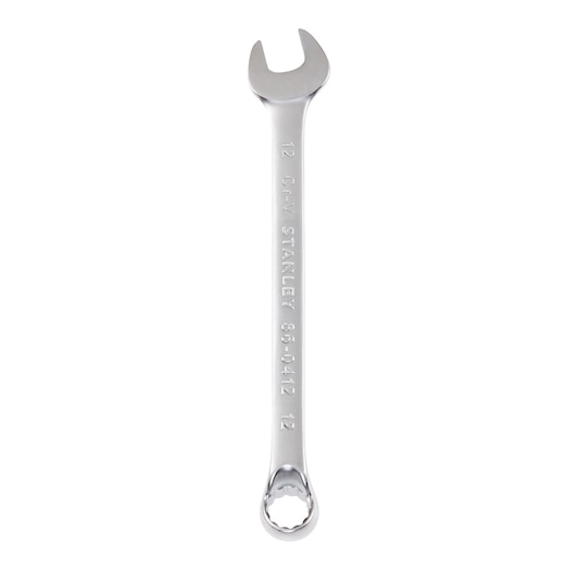 STANLEY 86-0412 chrome combination wrench, photography of front view on white background.