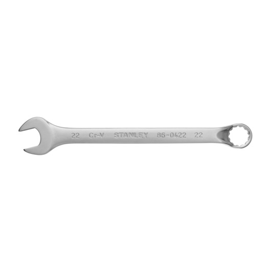 STANLEY 86-0422 combination wrench, silver finish, size 22mm, product side view on white background.