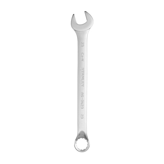 STANLEY 86-0423 combination wrench, silver finish, size 23, front angle on white background.