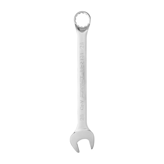 Stanley 86-0428 combination wrench, silver, front angle on white background.