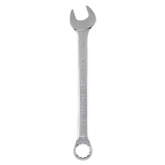 Stanley 86-0429 combination wrench photography, chrome finish, frontal angle on white background.
