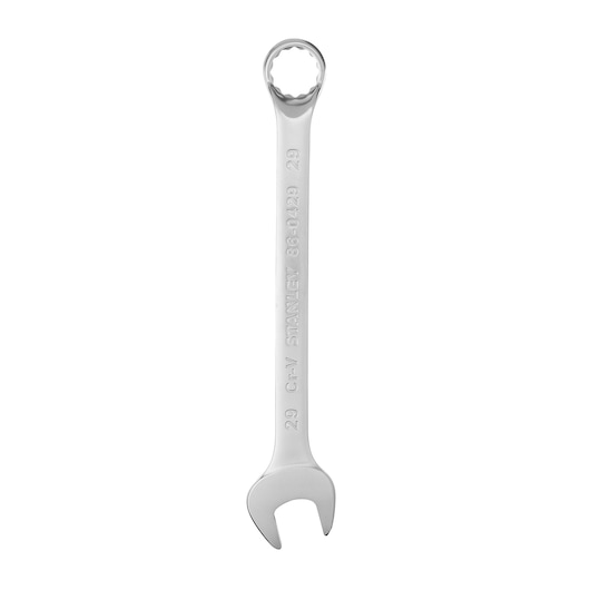 STANLEY 86-0429 combination wrench, silver finish, top view, with open and box ends.
