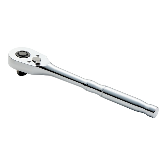 STANLEY STMT17989-LA chrome ratchet wrench, side angle, with polished finish and ergonomic handle.