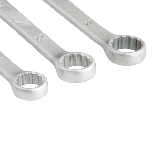 STANLEY STMT73649-LA combination wrench set, close-up view of three silver wrenches on white background.