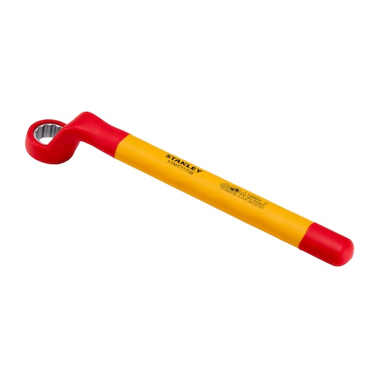 STANLEY STMT77758-LA insulated box end wrench, yellow and red, product photo on white background.