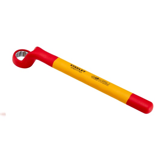 STANLEY STMT77761-LA insulated box end wrench, red and yellow, side angle on white background.